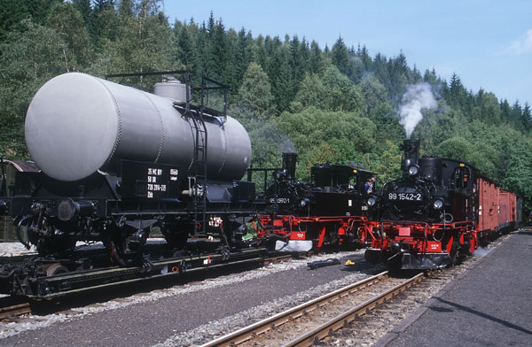 99 1590 und 99 42 mit Güterzug in Schlössel